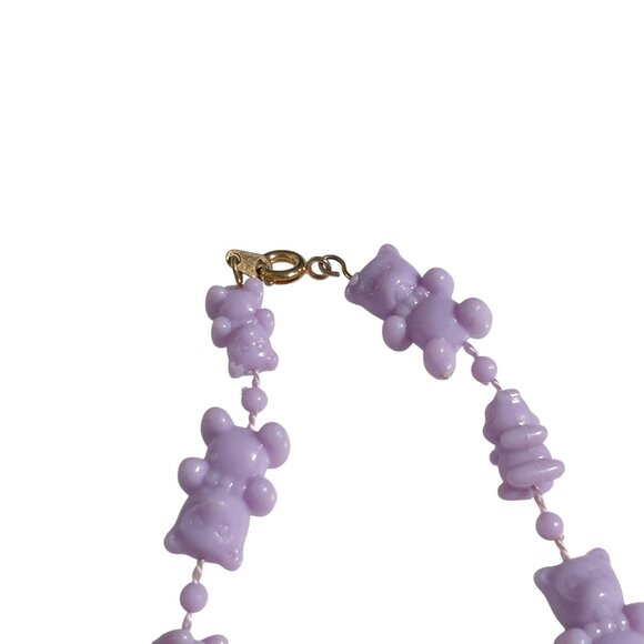 Purple Teddy Bear Bead Necklace Fun 18 Inch Length Lobster Clasp Novelty Gift - Picture 3 of 5